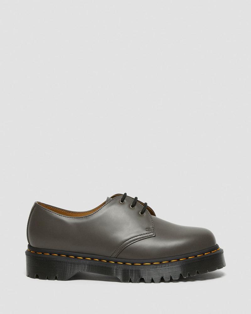 Khaki / Grey Men's Dr Martens 1461 Bex Smooth Leather Oxfords Shoes | CA 585MQZ